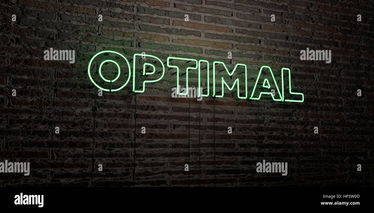 OPTIMAL -Realistic Neon Sign on Brick Wall background - 3D rendered ...