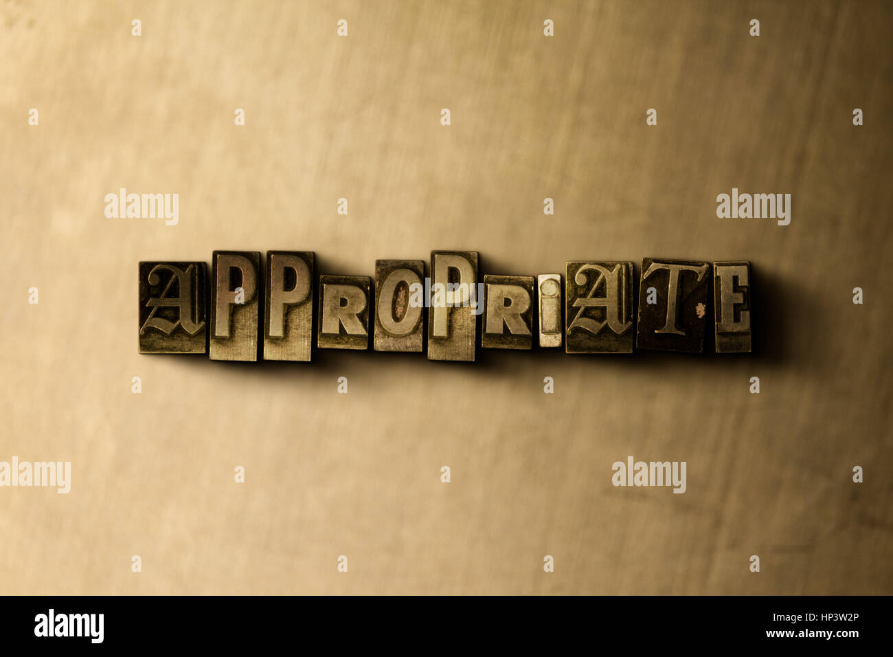 APPROPRIATE - close-up of grungy vintage typeset word on metal backdrop ...
