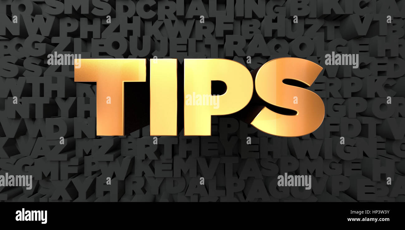 Tips Gold Text On Black Background 3d Rendered Royalty Free
