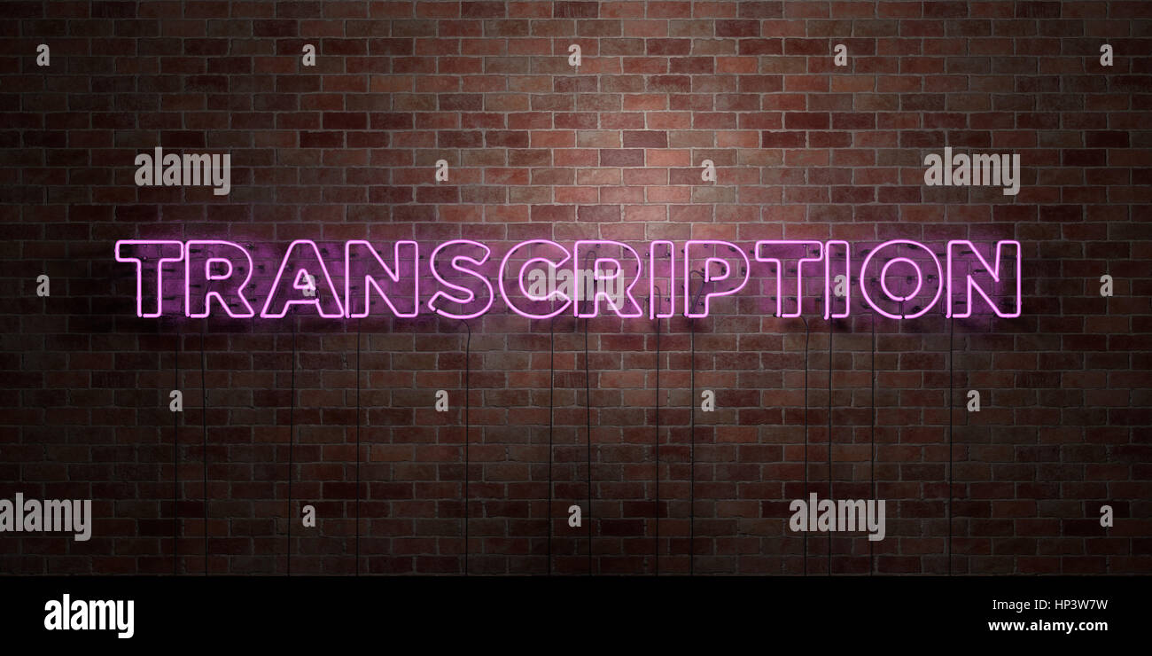 Transcribed Sign TRANSCRIPTION - fluorescent Neon tube Sign on brickwork - Front view ...