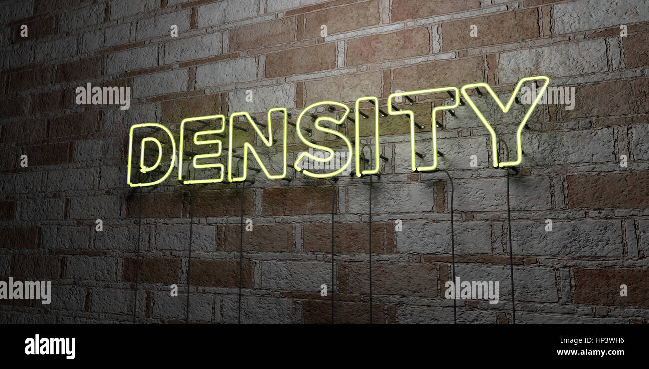 DENSITY - Glowing Neon Sign on stonework wall - 3D rendered royalty free stock illustration.  Can be used for online banner ads and direct mailers. Stock Photo