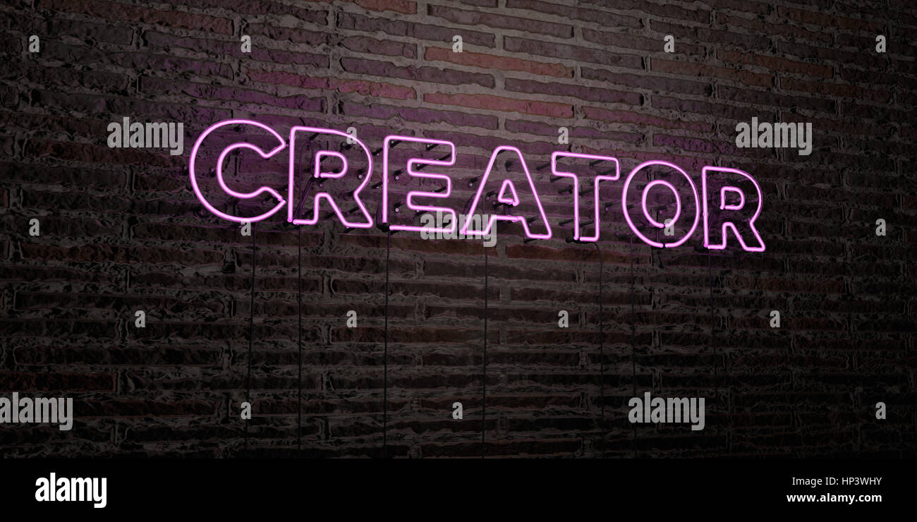 Creator Realistic Neon Sign On Brick Wall Background 3d