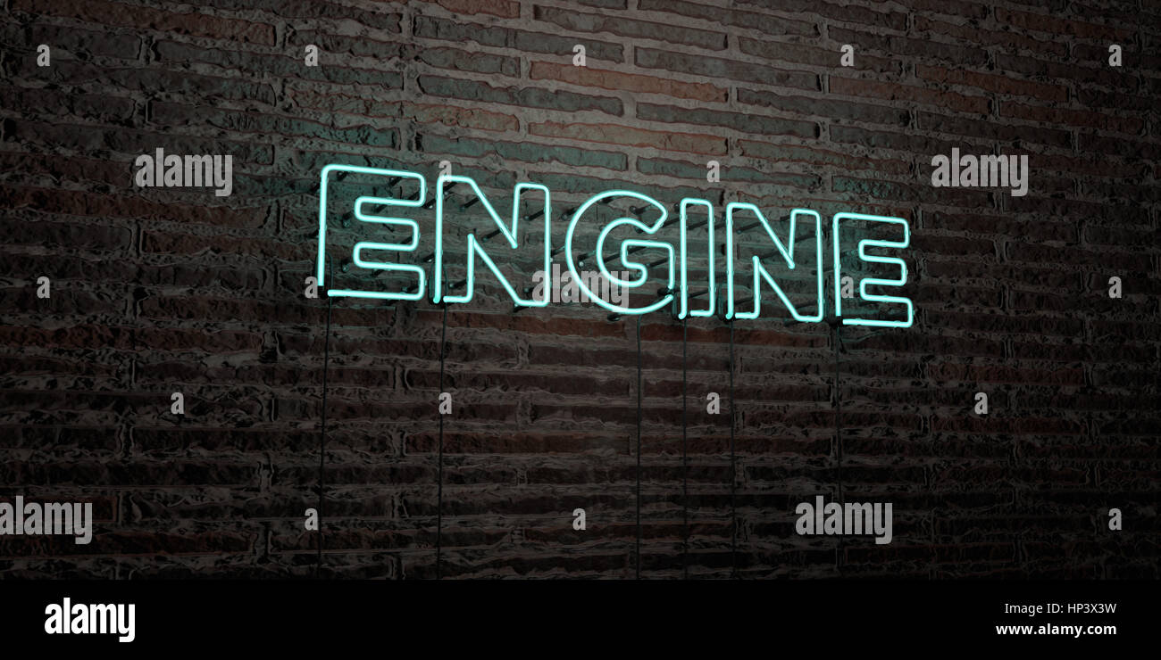 ENGINE -Realistic Neon Sign on Brick Wall background - 3D rendered ...