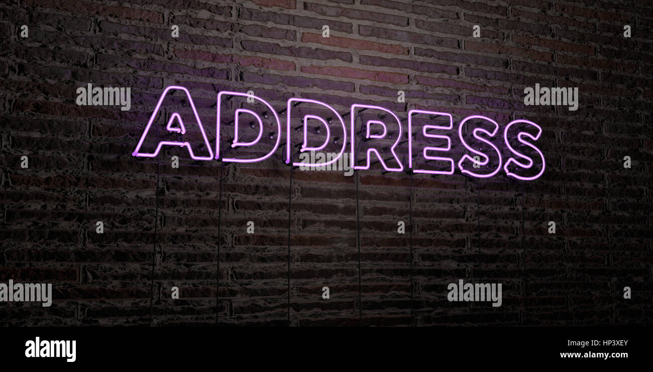ADDRESS -Realistic Neon Sign on Brick Wall background - 3D rendered ...