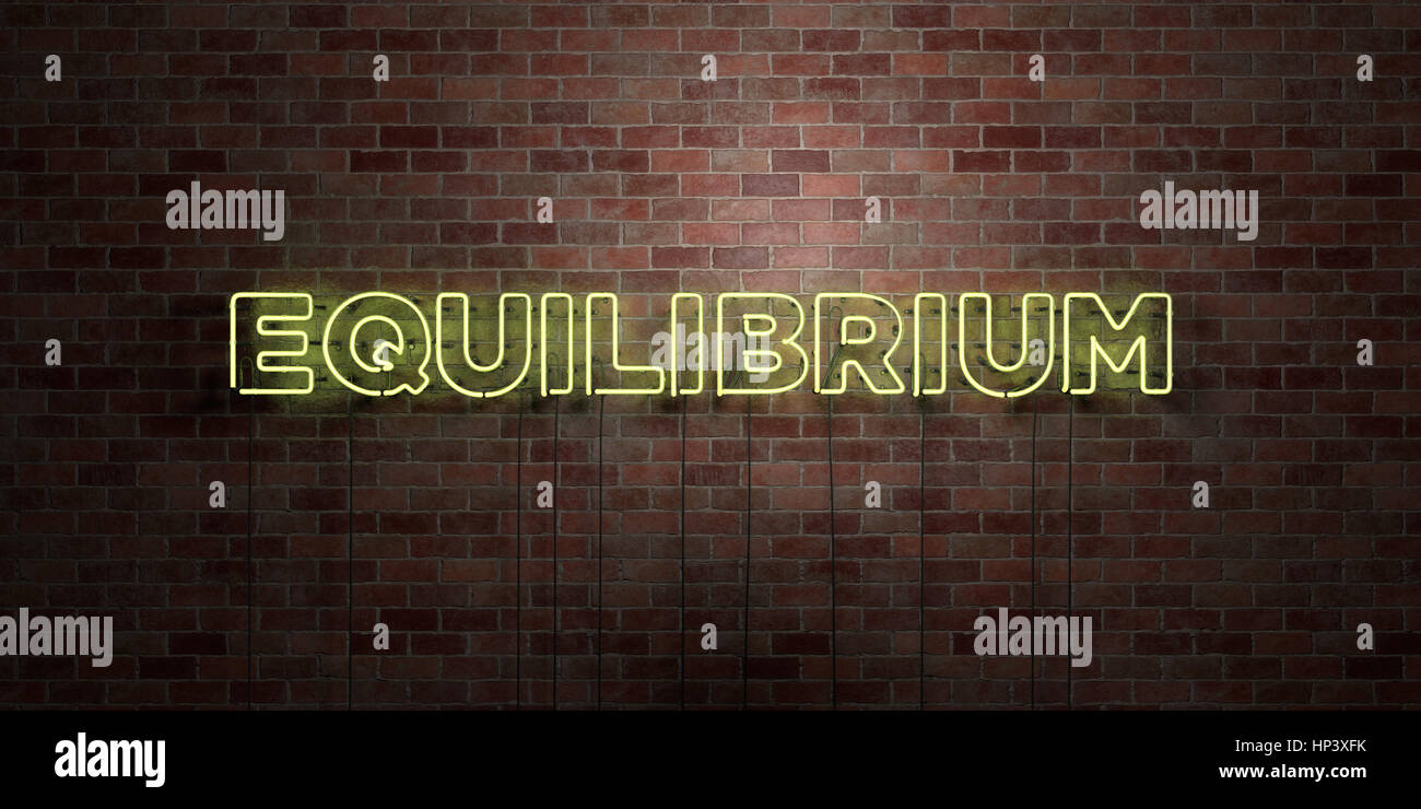 EQUILIBRIUM - fluorescent Neon tube Sign on brickwork - Front view - 3D ...