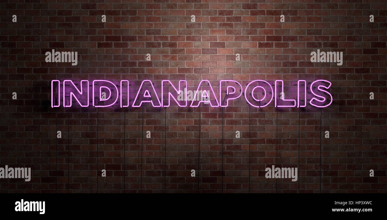 INDIANAPOLIS - fluorescent Neon tube Sign on brickwork - Front view ...