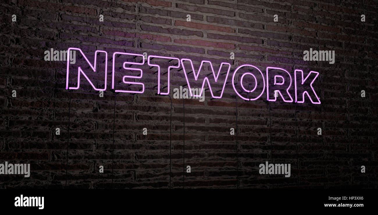 Neon Network Sign NETWORK -Realistic Neon Sign on Brick Wall background - 3D rendered ...