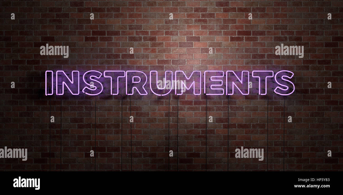 Neon Tube Instruments INSTRUMENTS - fluorescent Neon tube Sign on brickwork - Front view - 3D ...