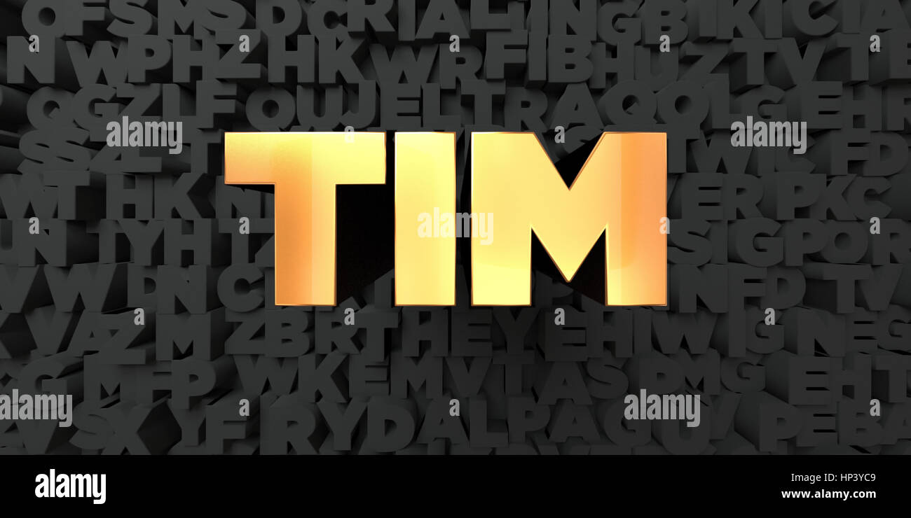 Tim - Gold text on black background - 3D rendered royalty free stock