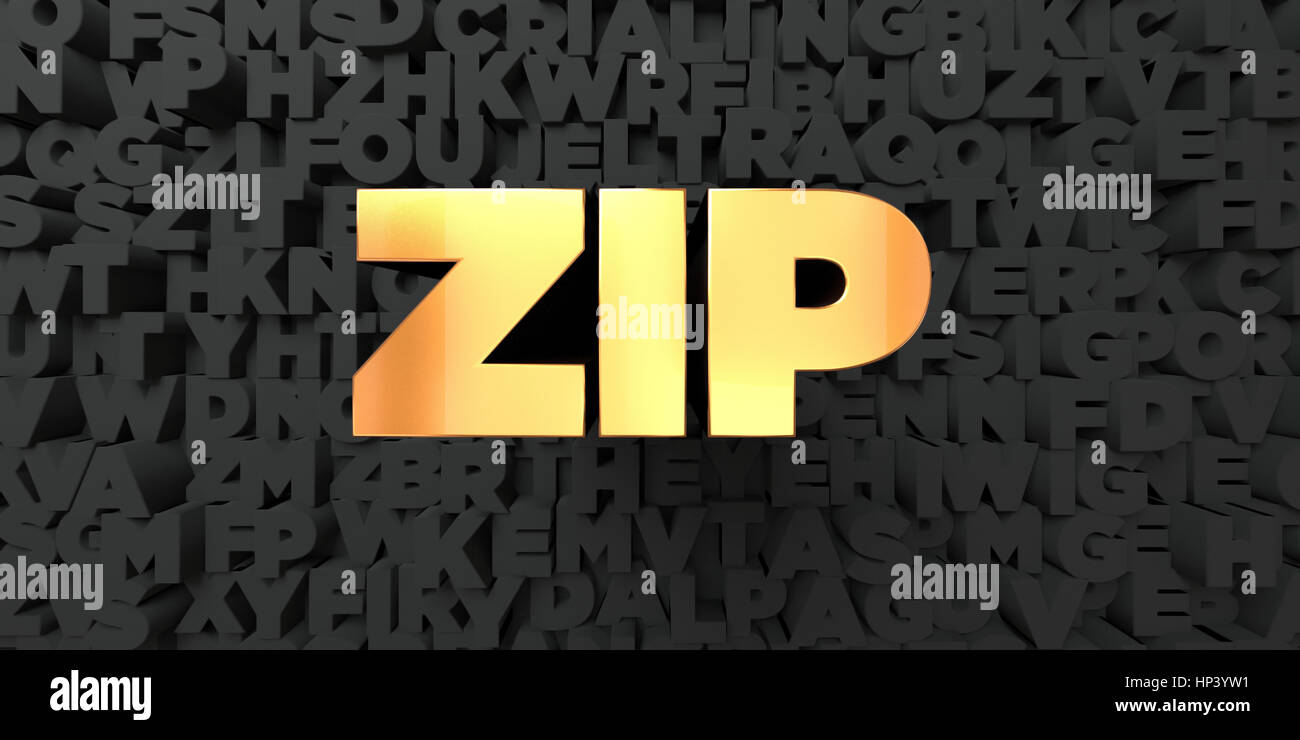Zip Gold Text On Black Background 3d Rendered Royalty Free