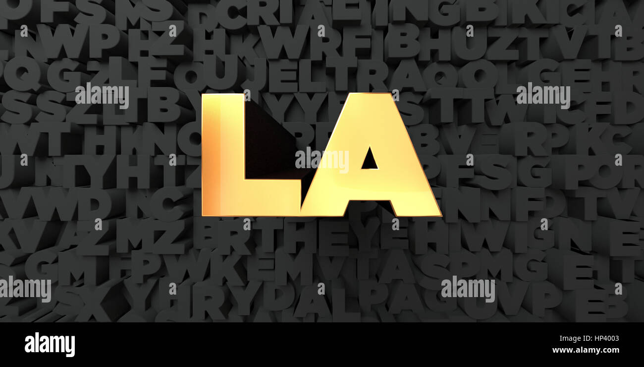 La - Gold text on black background - 3D rendered royalty free stock ...