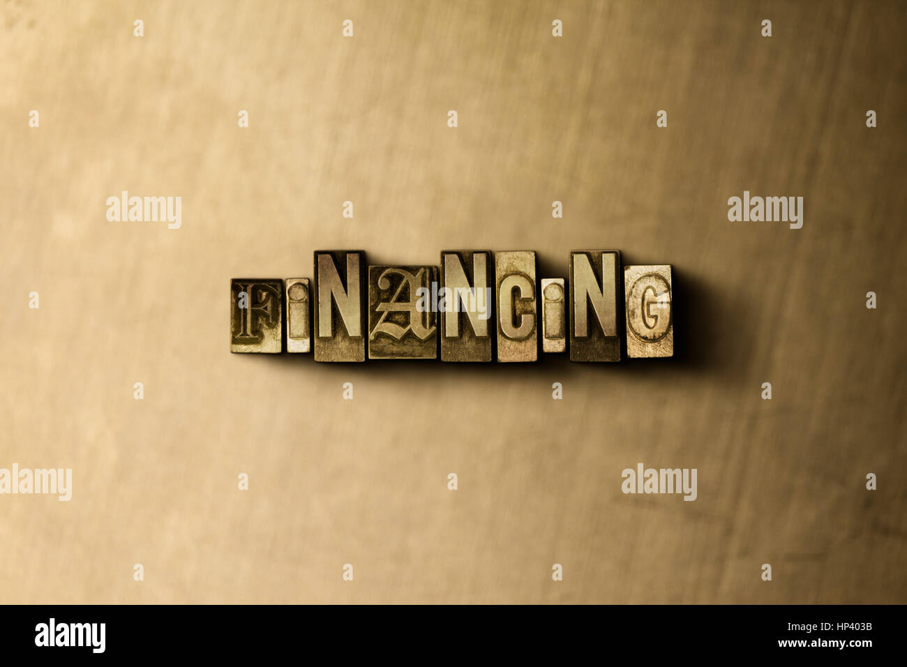 FINANCING - close-up of grungy vintage typeset word on metal backdrop. Royalty free stock illustration.  Can be used for online banner ads and direct  Stock Photo