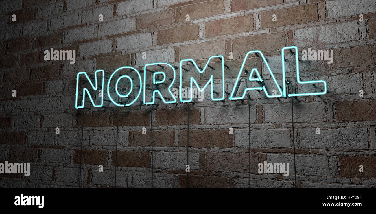 NORMAL - Glowing Neon Sign on stonework wall - 3D rendered royalty free stock illustration.  Can be used for online banner ads and direct mailers. Stock Photo