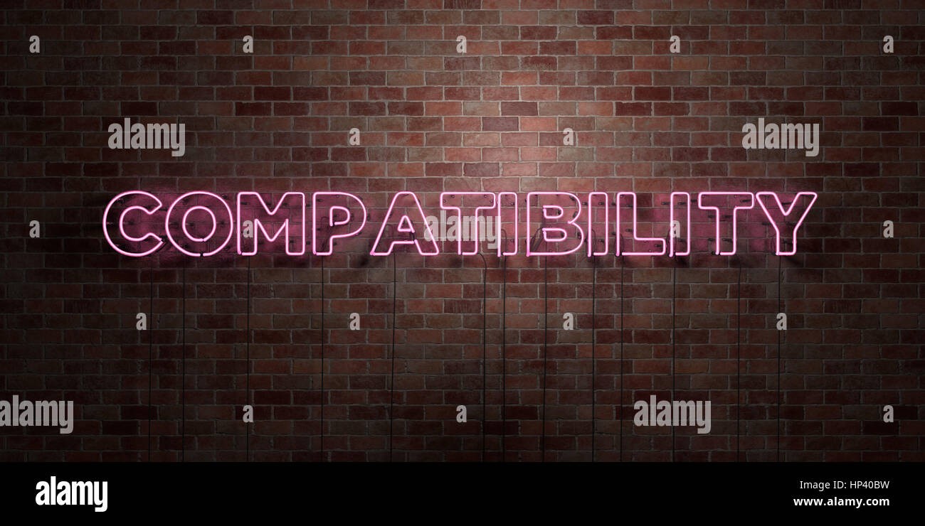 COMPATIBILITY - fluorescent Neon tube Sign on brickwork - Front view ...