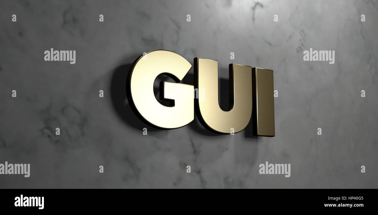 Gui - Gold sign mounted on glossy marble wall  - 3D rendered royalty free stock illustration. This image can be used for an online website banner ad o Stock Photo