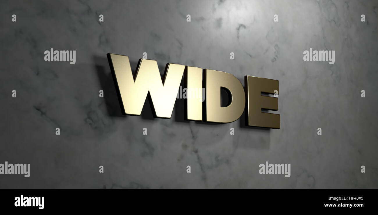 Wide Gold Sign Mounted On Glossy Marble Wall 3d Rendered