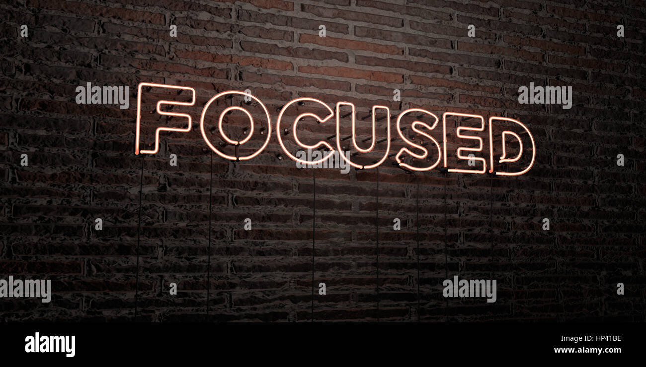 FOCUSED -Realistic Neon Sign on Brick Wall background - 3D rendered ...