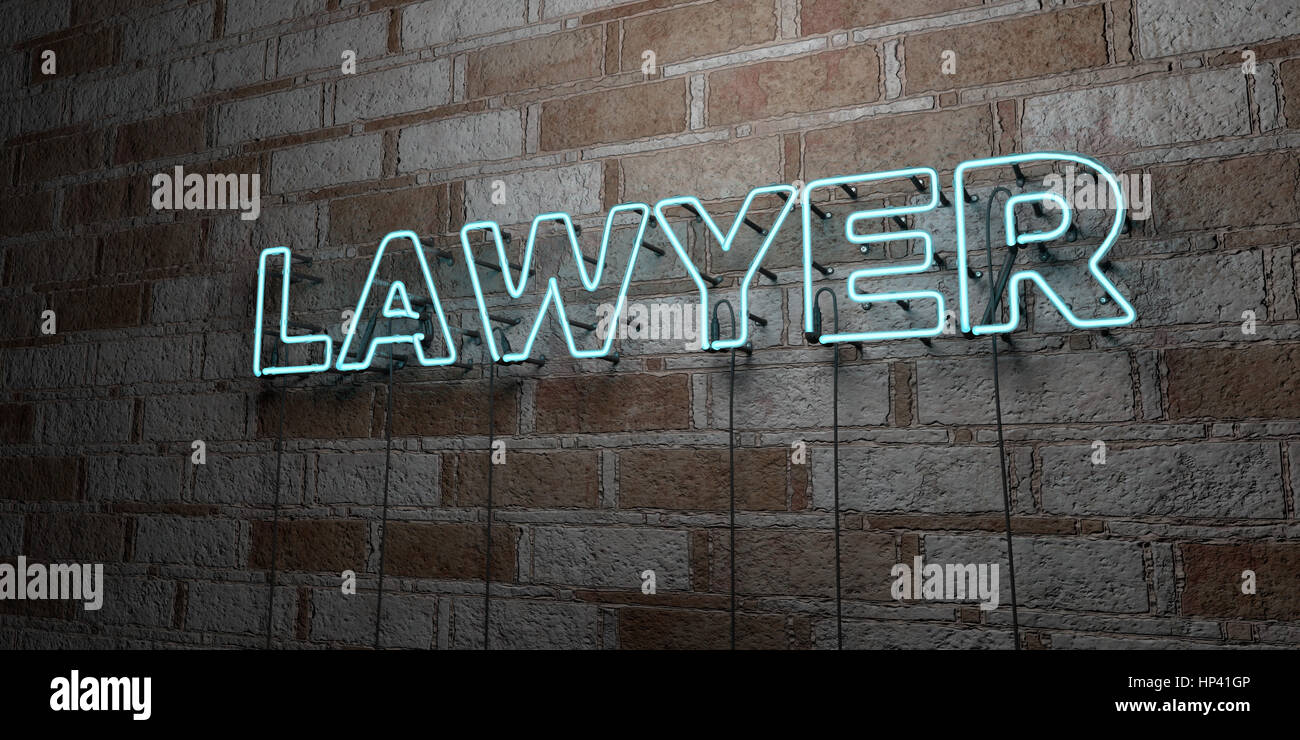 LAWYER - Glowing Neon Sign on stonework wall - 3D rendered royalty free stock illustration.  Can be used for online banner ads and direct mailers. Stock Photo