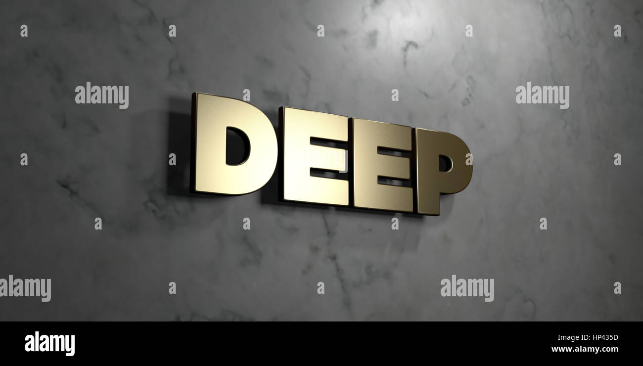 Deep - Gold sign mounted on glossy marble wall - 3D rendered royalty ...