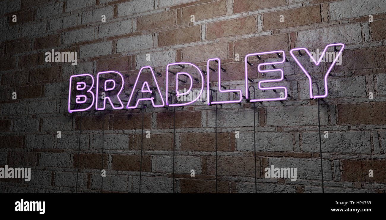 BRADLEY - Glowing Neon Sign on stonework wall - 3D rendered royalty free stock illustration.  Can be used for online banner ads and direct mailers. Stock Photo