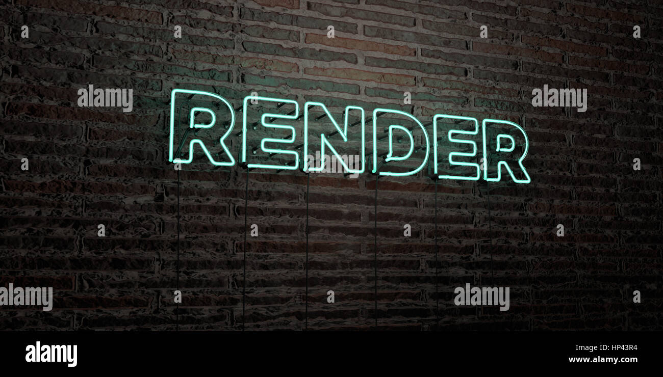 Sign Rendering Background RENDER -Realistic Neon Sign on Brick Wall background - 3D rendered ...