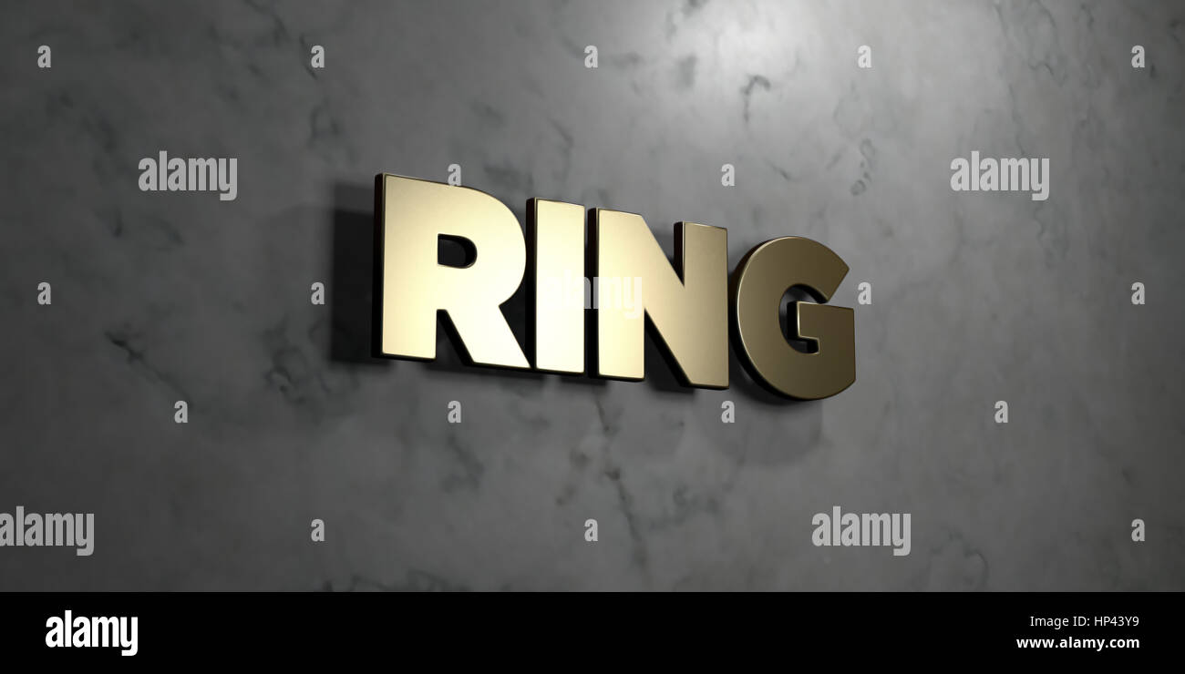 Ring - Gold sign mounted on glossy marble wall - 3D rendered royalty ...