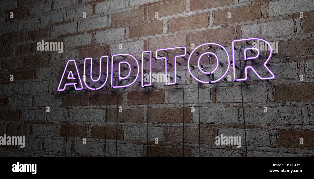 AUDITOR - Glowing Neon Sign on stonework wall - 3D rendered royalty free stock illustration.  Can be used for online banner ads and direct mailers. Stock Photo