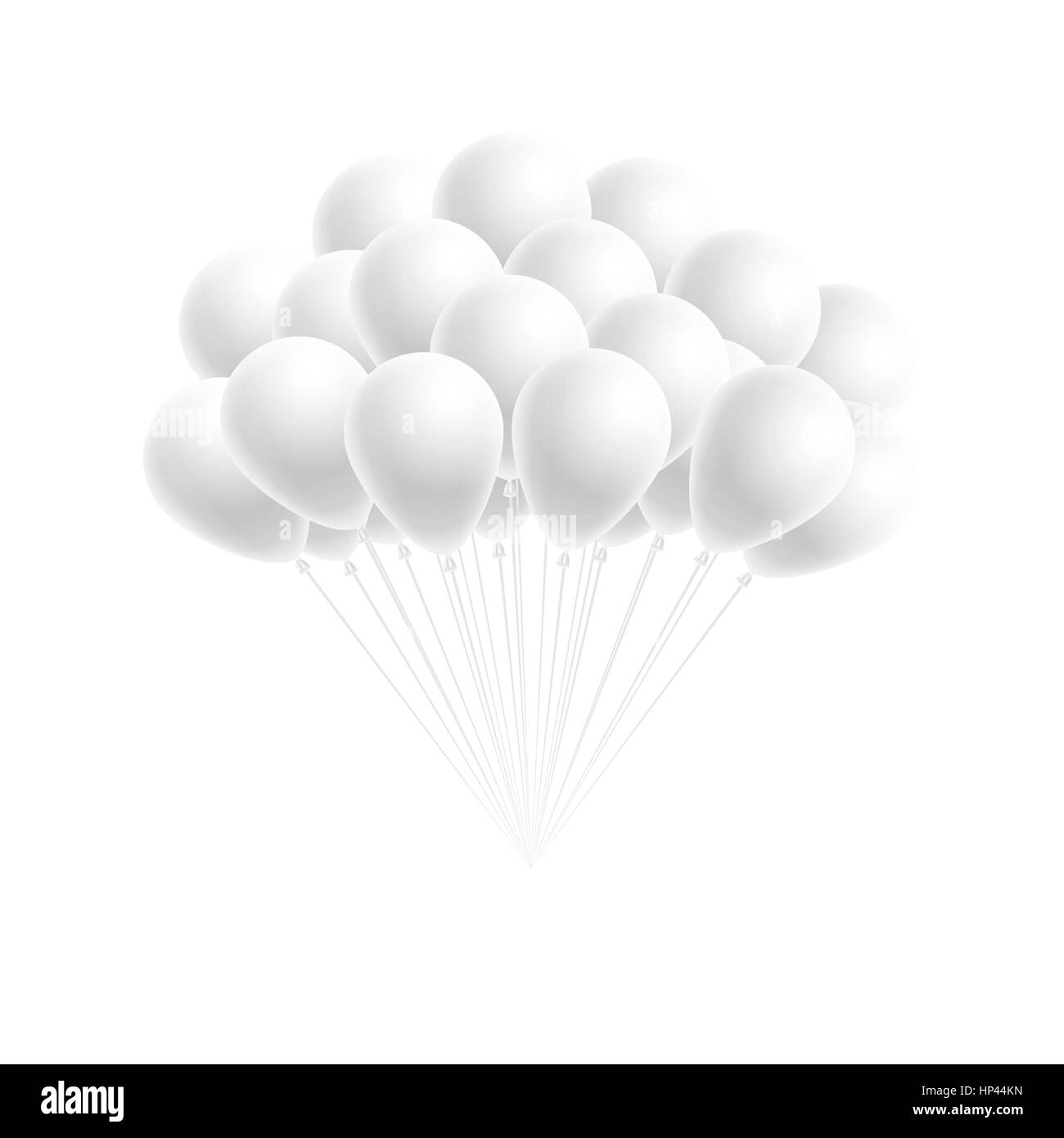 Vector bunch birthday or party white balloons. Design element for greeting or invitation card Stock Vector