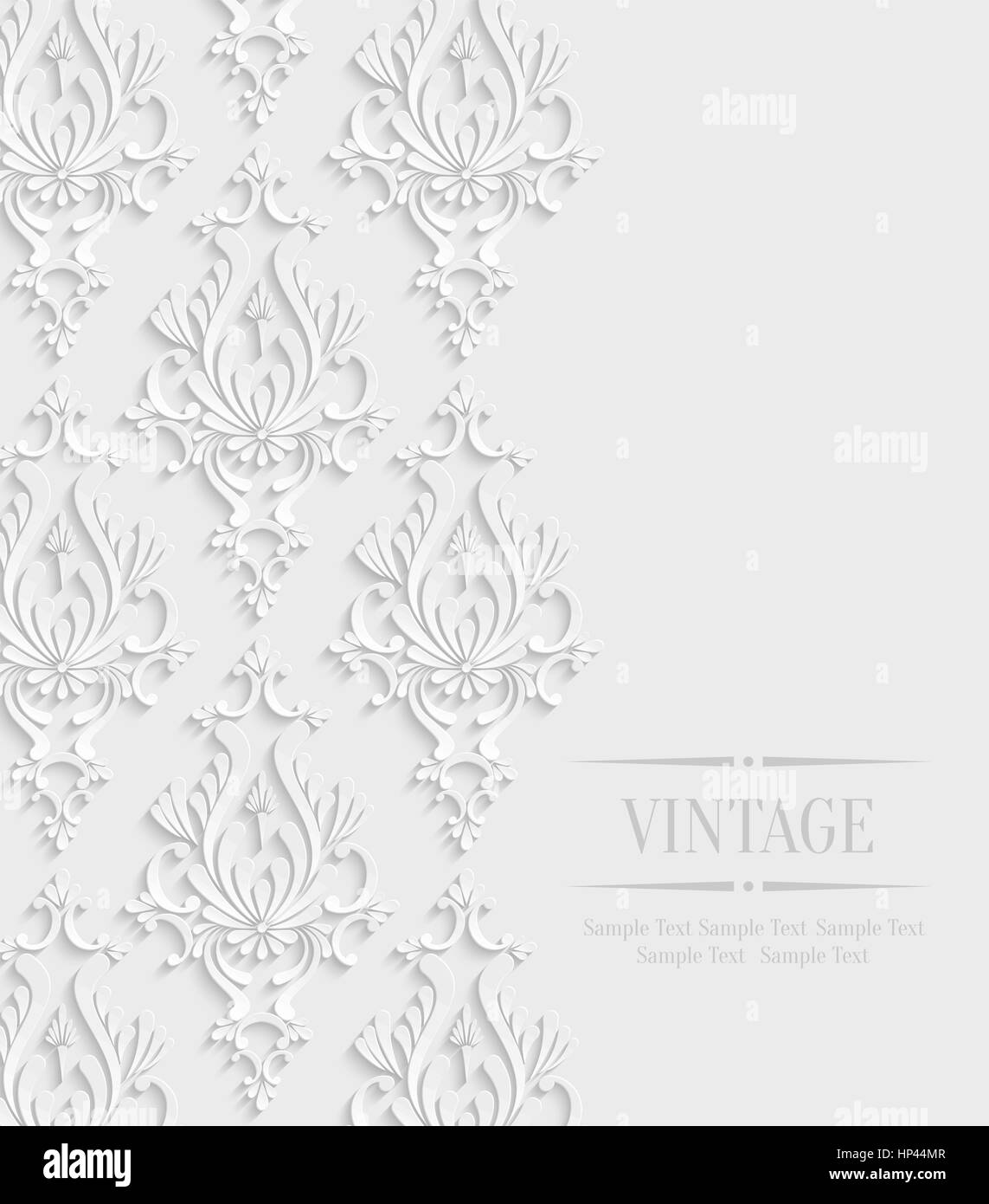 Vector 3d Vintage Wedding or Invitation Card with Floral Damask Pattern ...