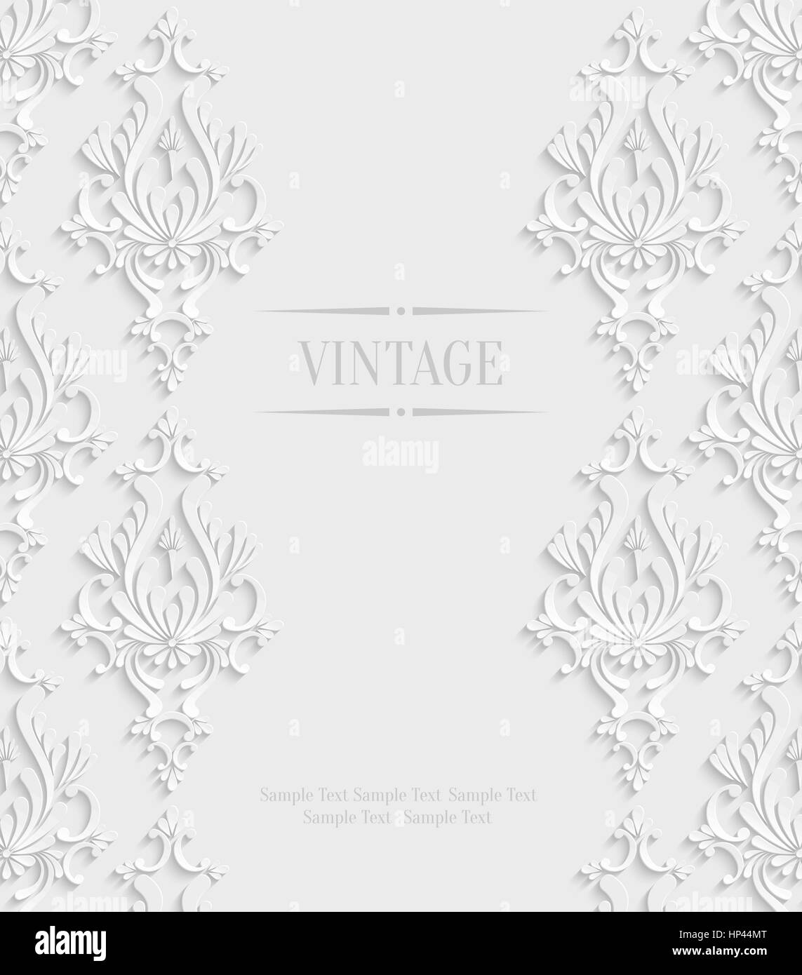 Vector 3d Vintage Wedding or Invitation Card with Floral Damask Pattern Stock Vector
