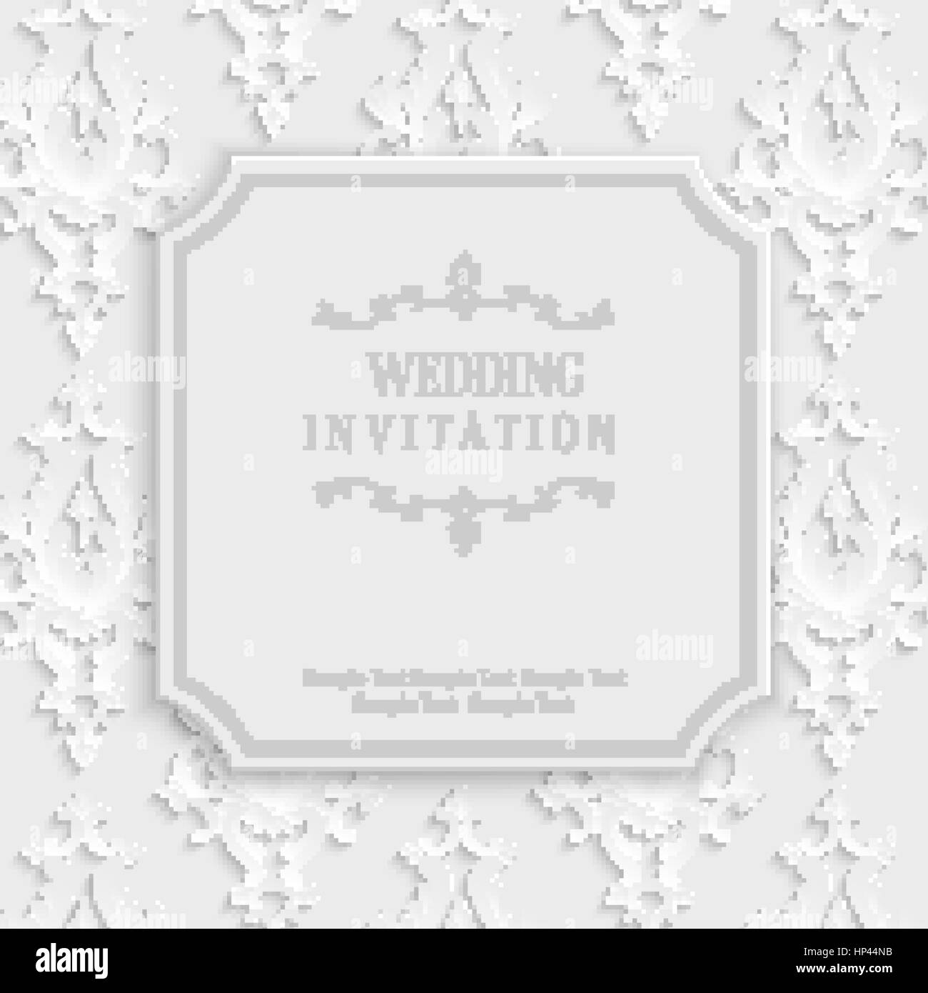Vector 3d Vintage Wedding or Invitation or Greeting Card with Damask Floral Pattern Stock Vector