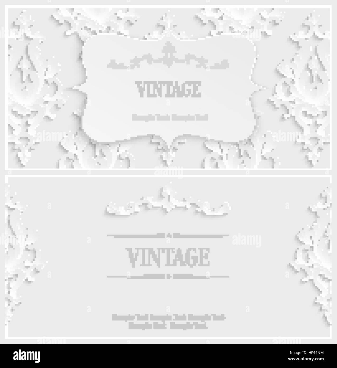 Vector White 3d Vintage Background with Floral Damask Pattern for Wedding or Invitation Card Stock Vector