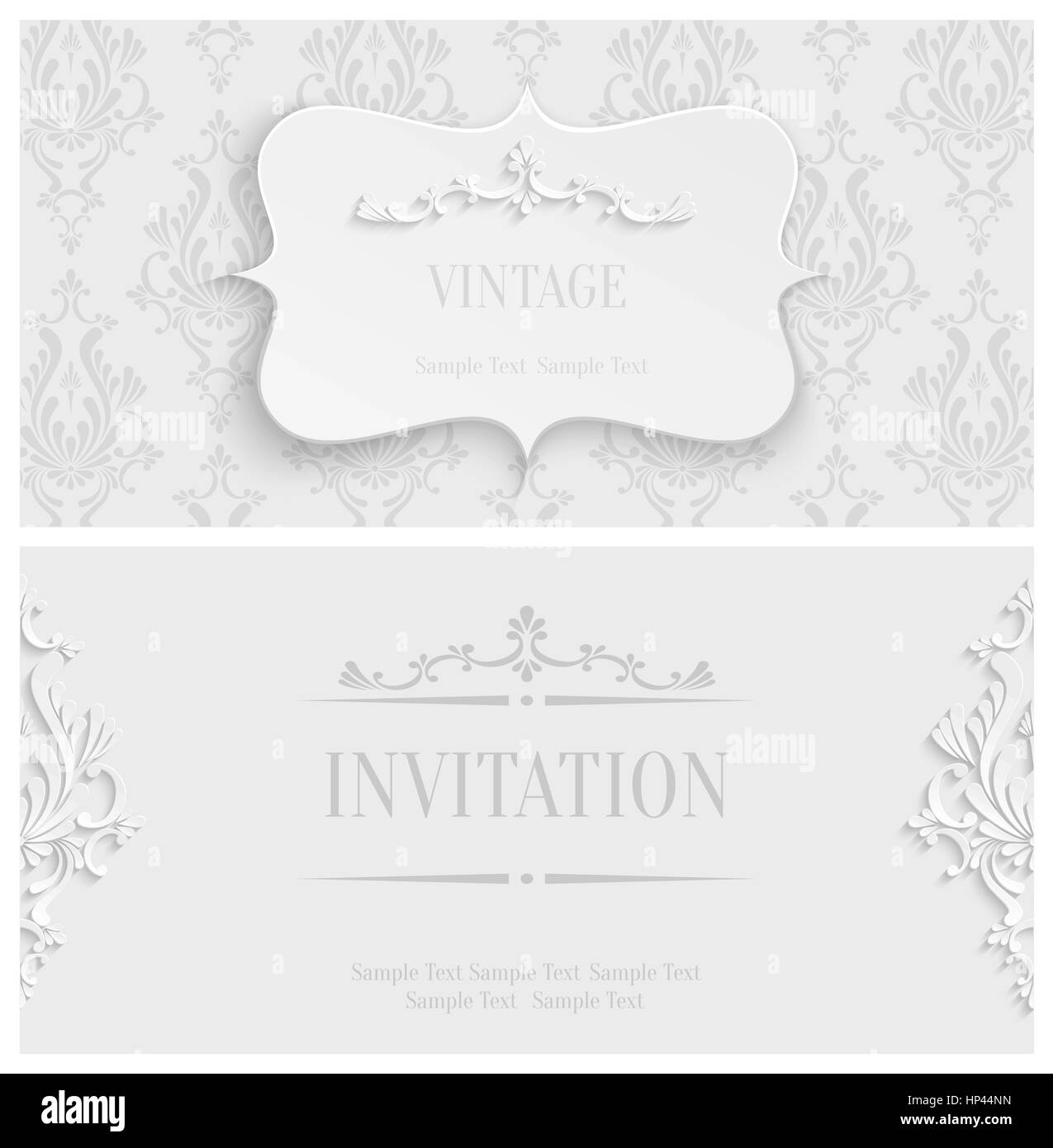 Vector White Vintage Background with 3d Floral Damask Pattern for Greeting or Invitation Card Design in Paper Cut Style Stock Vector