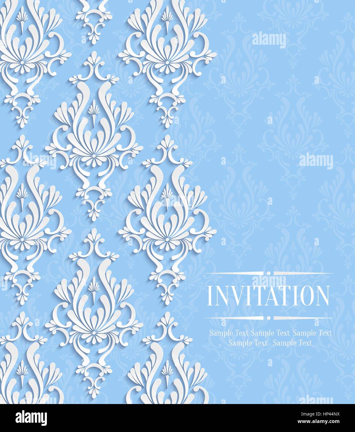 Vector Blue Vintage Background with Floral Damask Pattern for Wedding ...