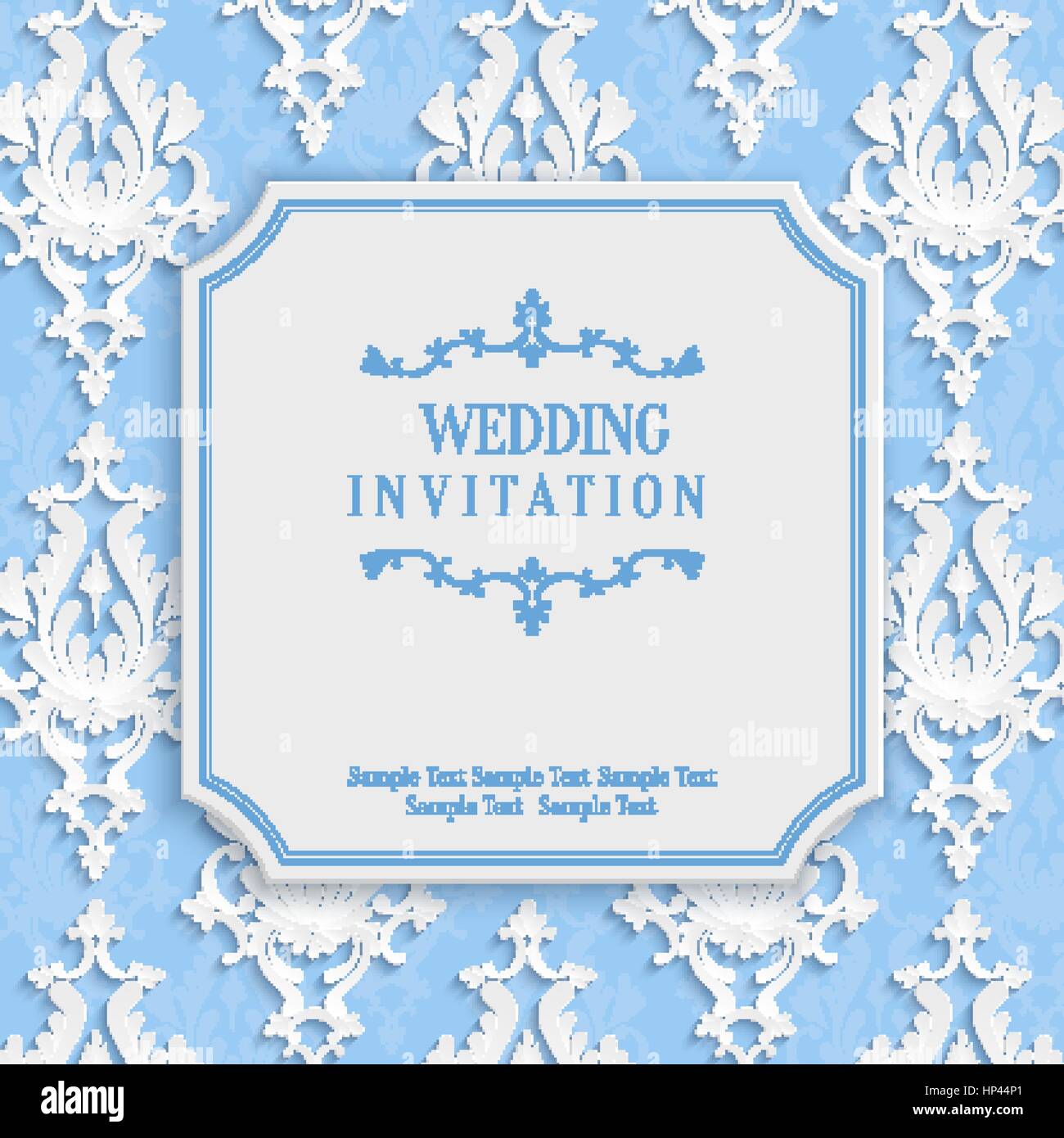Vector Blue Vintage Background with 3d Floral Damask Pattern for ...