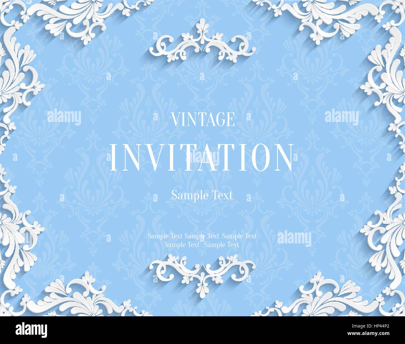 Vector Blue Vintage Background with 3d Floral Damask Pattern Template ...