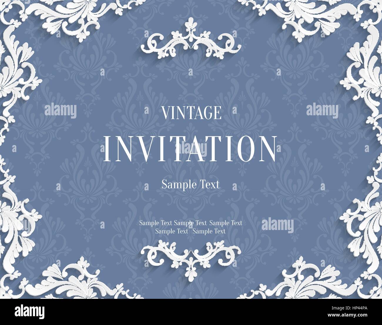 Vector Gray Vintage Background with 3d Floral Damask Pattern Template ...