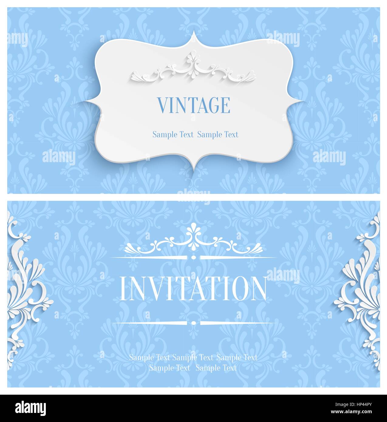 Vector Blue Vintage Background with 3d Floral Damask Pattern for ...