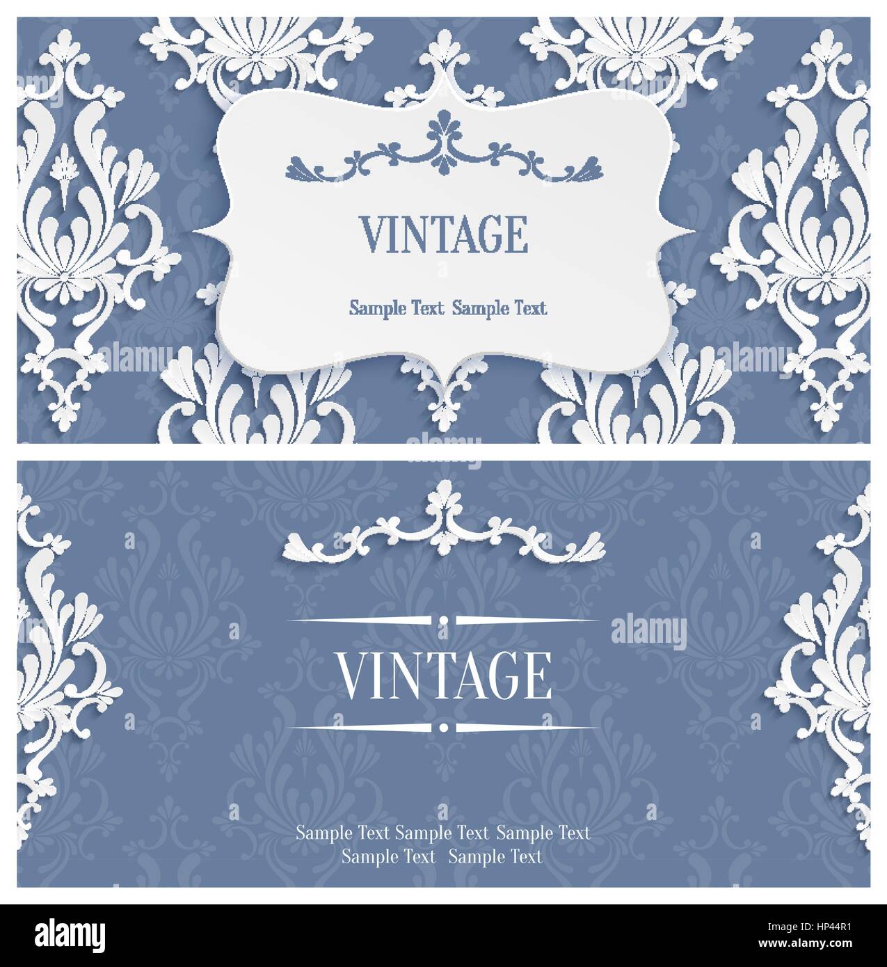 Vector Grey Vintage Background with 3d Floral Damask Pattern Template ...