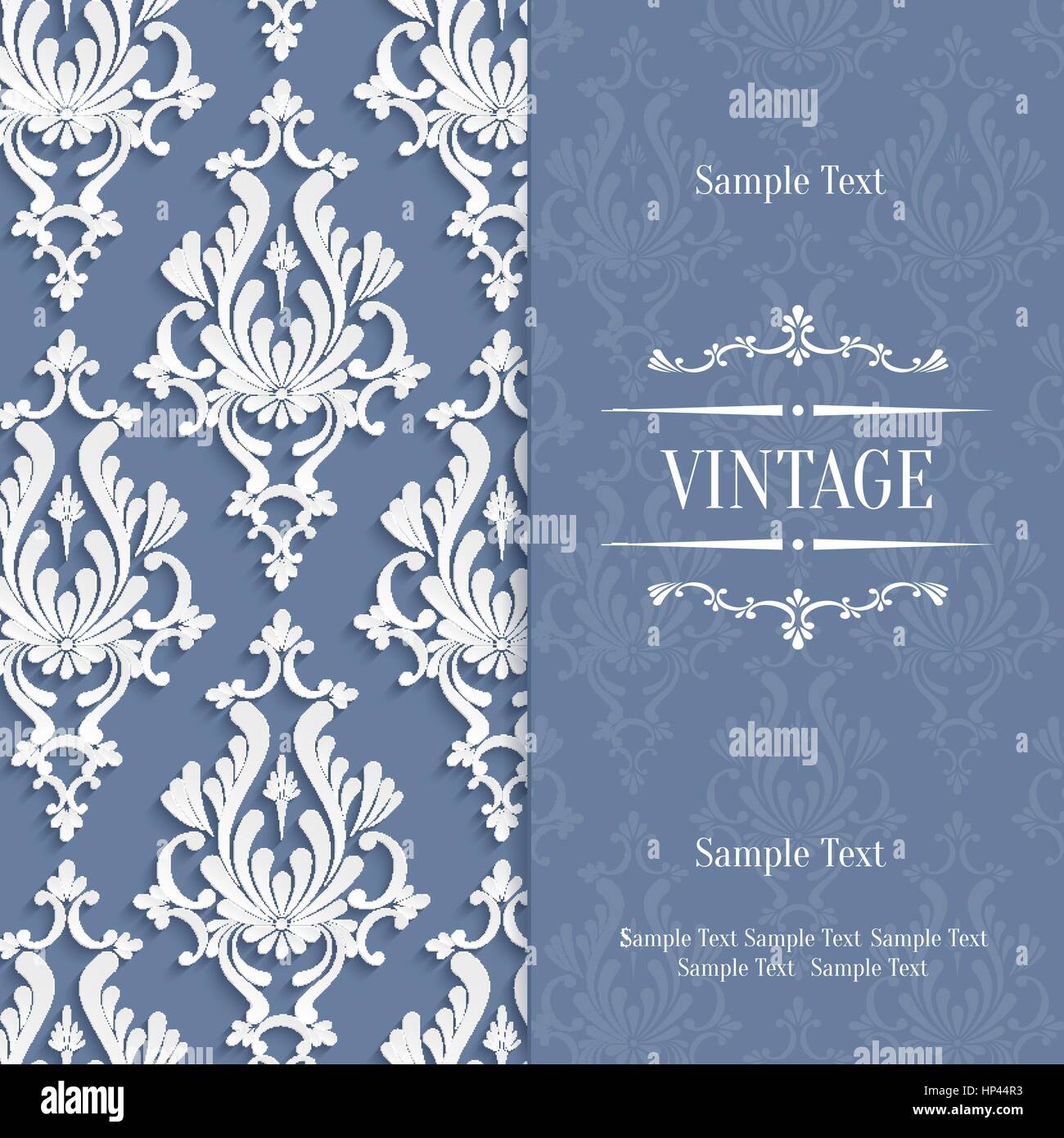Vector Grey Vintage Background with 3d Floral Damask Pattern Template ...
