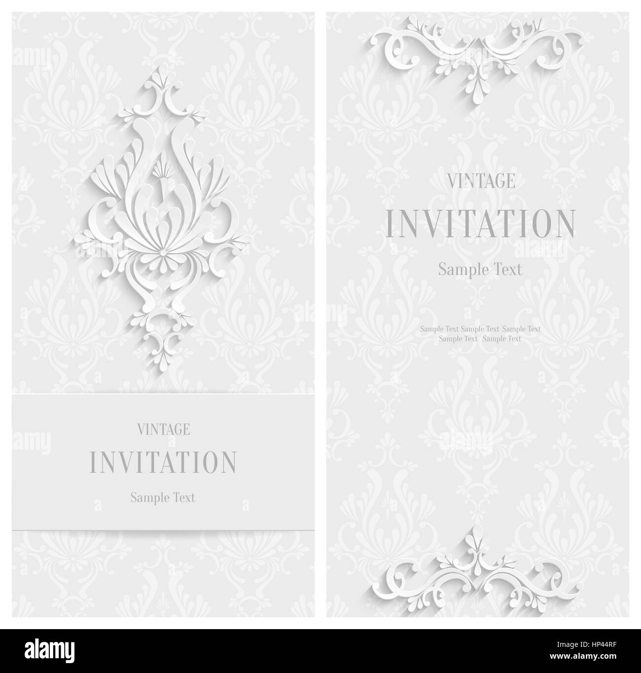 Vector White 3d Floral Vertical Cards Set, Christmas and Invitation Template Stock Vector