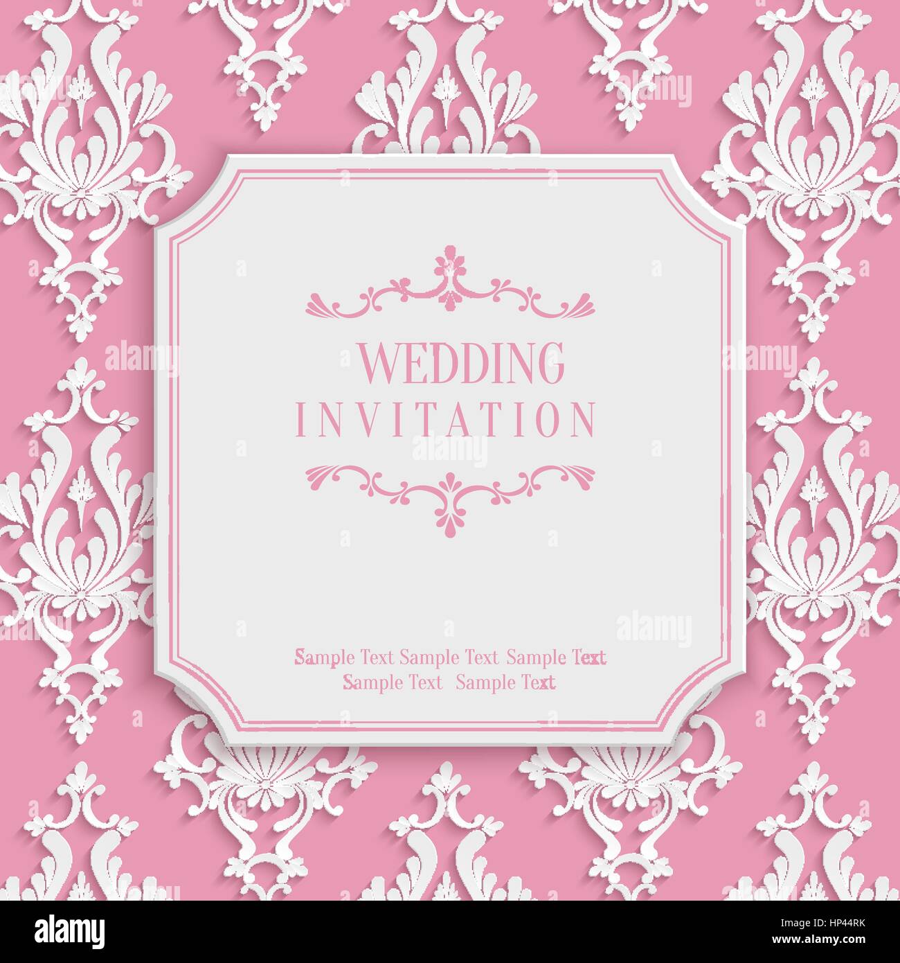 Vector Pink Vintage Background with 3d Floral Damask Pattern for