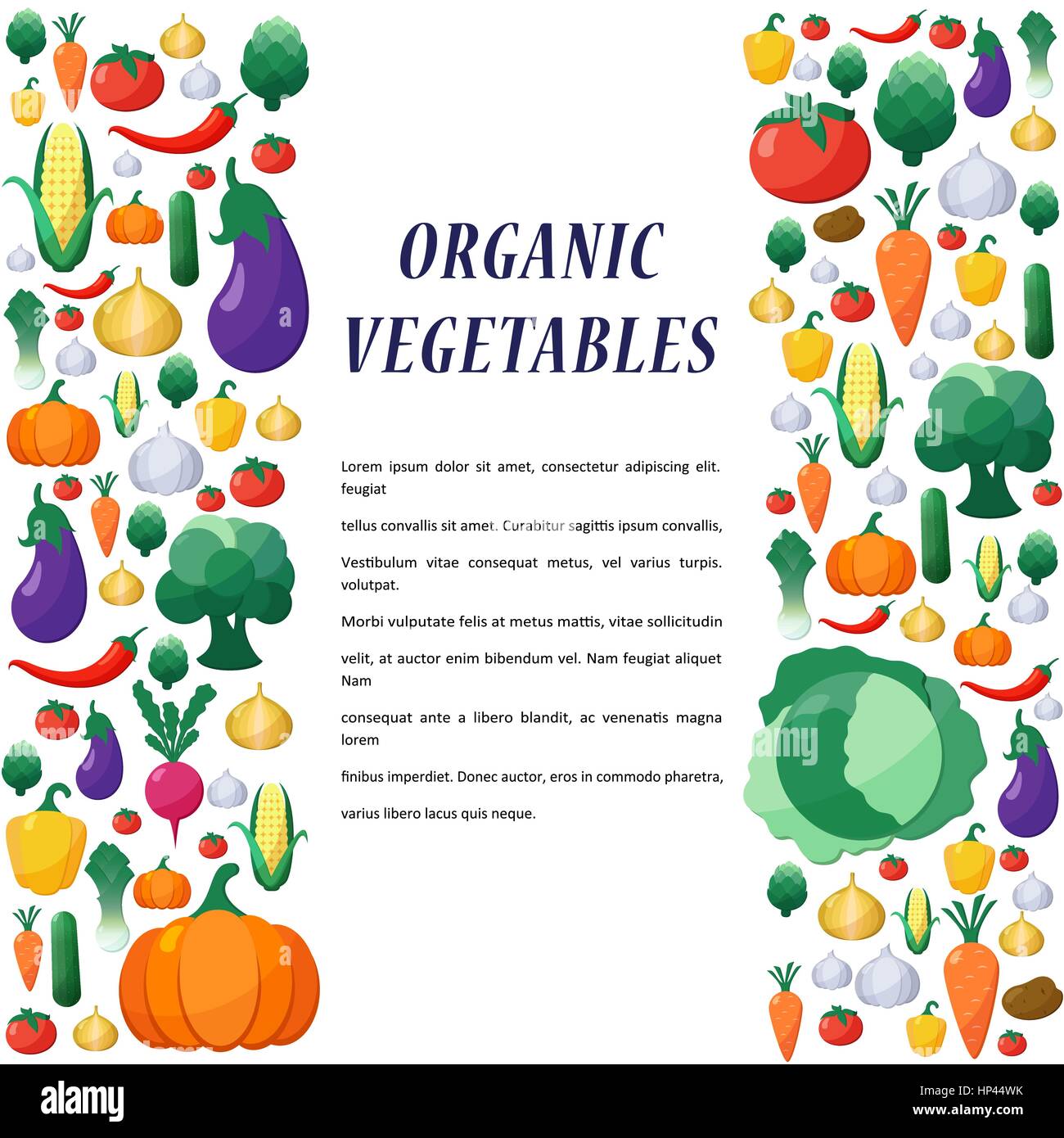 Vector Vegetables Background in Flat Style, Concept Organic Food ...