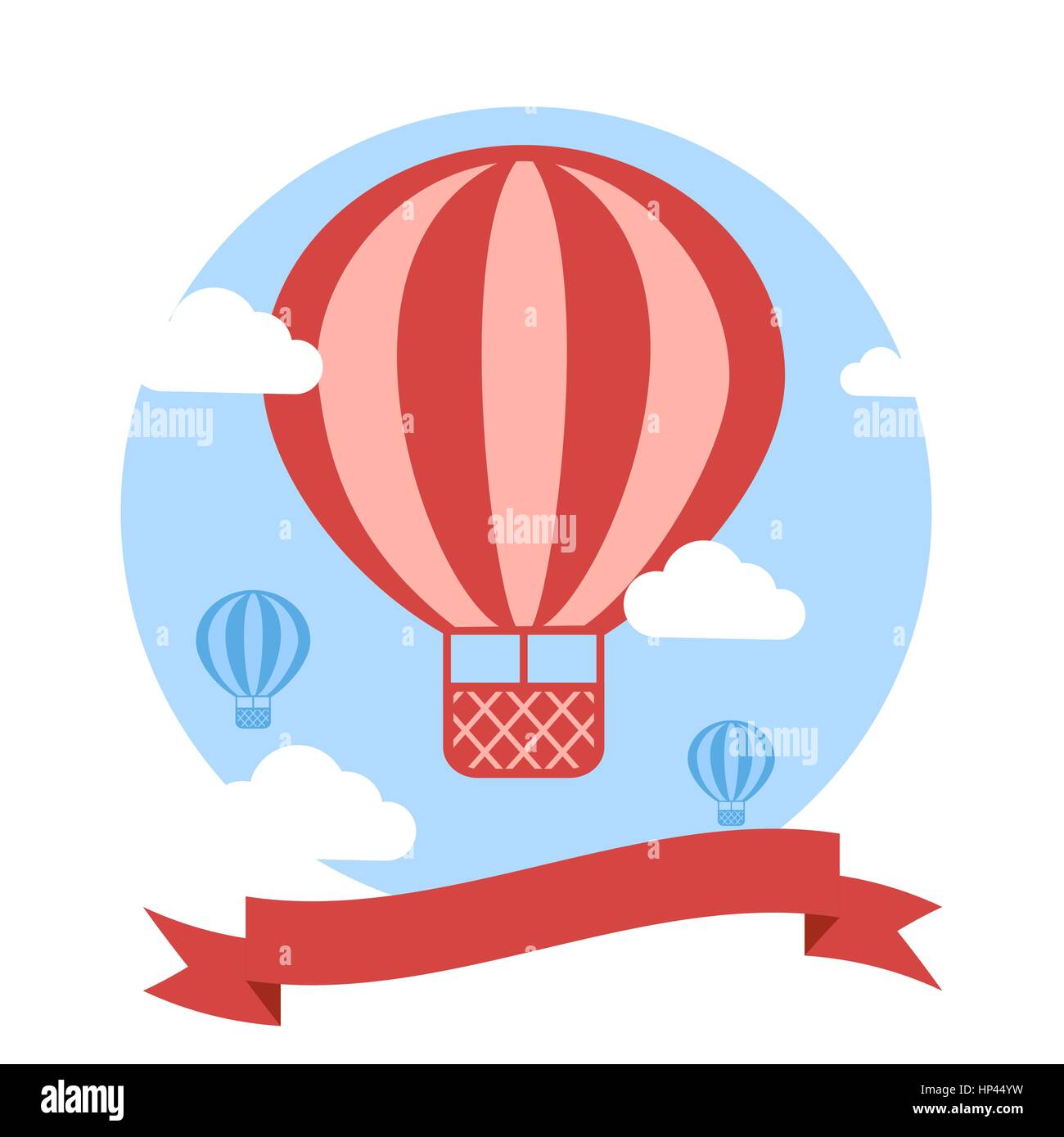 Red Hot Air Balloon Greeting Card Illustration, Vector Background Stock Vector