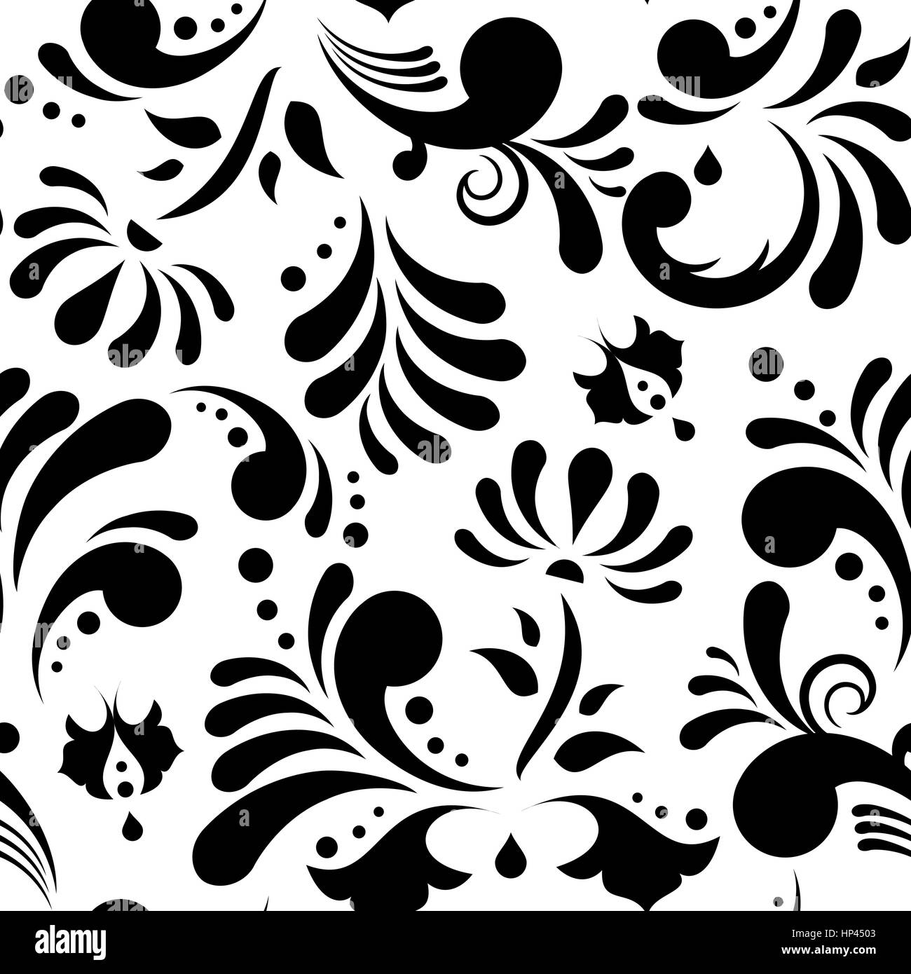 Vector black and white floral seamless pattern Stock Vector Image & Art ...