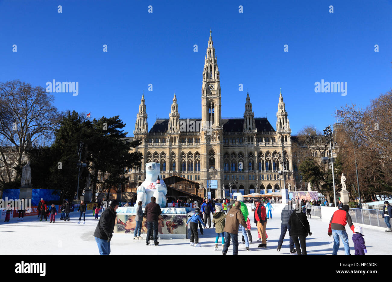Ice-skating square in front of town hall,  Vienna, Austria, Europe Stock Photo