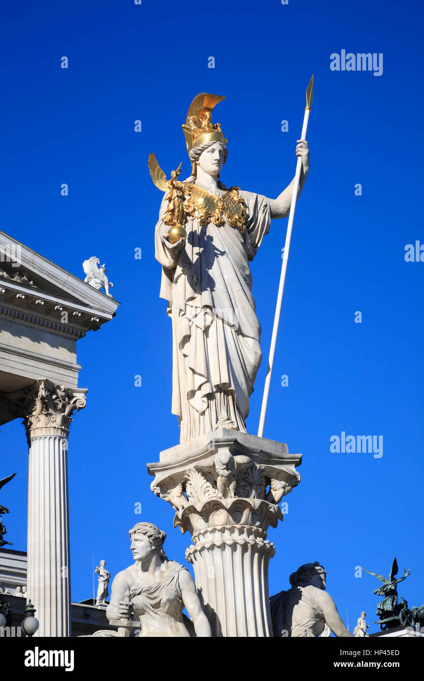 Pallas Athene statue in front of the Parliament,  Vienna, Austria, Europe Stock Photo