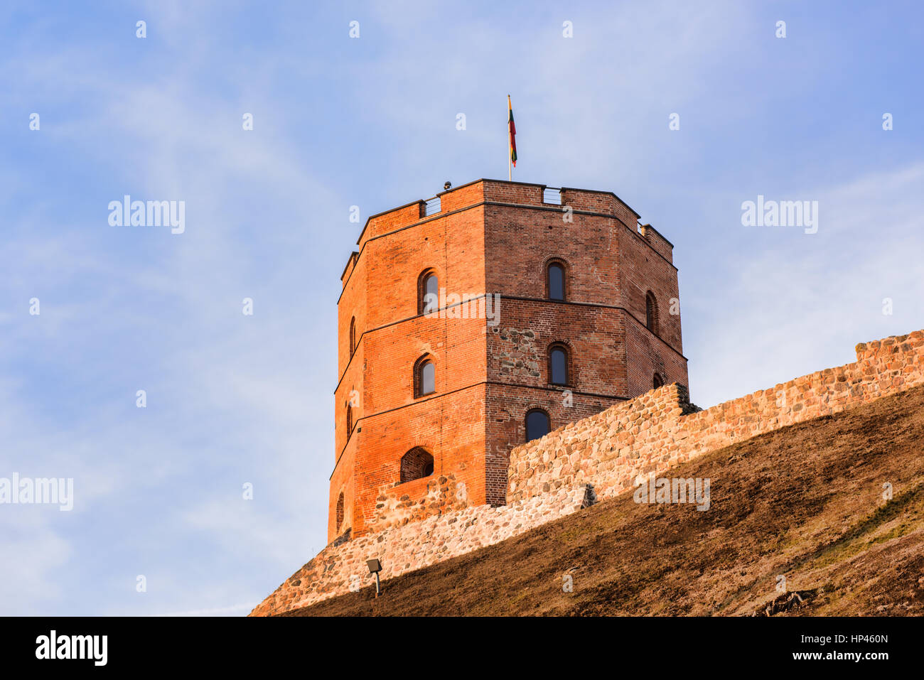 Tower Of Gediminas (Gedimino). Historic Symbol Of The City Of Vilnius And Of Lithuania. Travel destination. Landmark. Stock Photo