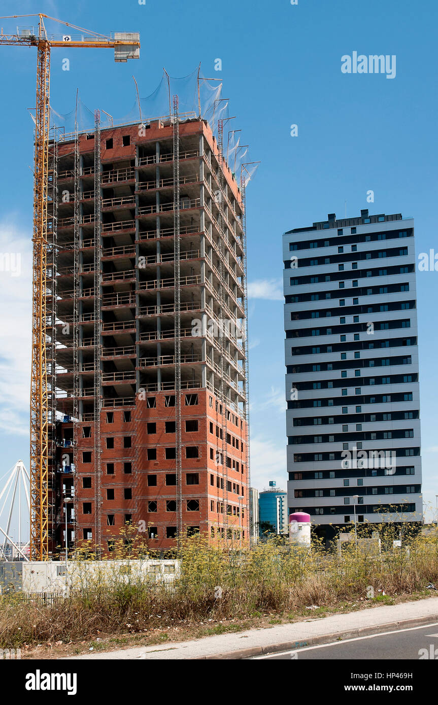 Construction of tall buildings, La Coruña, Region of Galicia, Spain, Europe Stock Photo