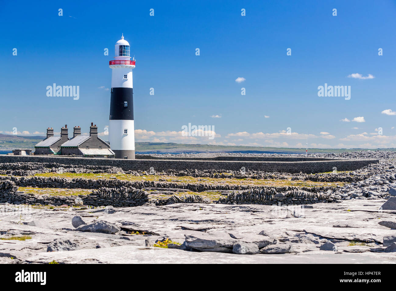 Lighthouse at Inis Oirr, County Galway, Ireland, Europe. Stock Photo